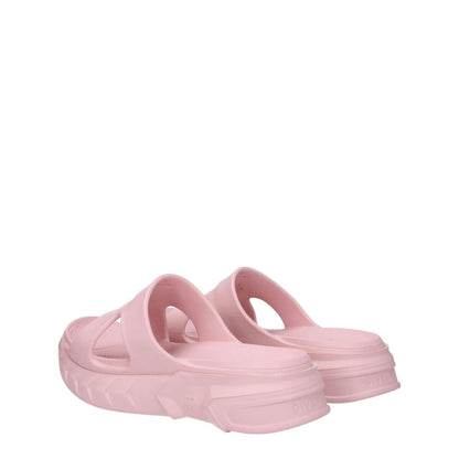 Givenchy Pink Cotton Slippers with open toe design and back logo, made of rubber with a 4 cm mid heel, perfect for casual style.