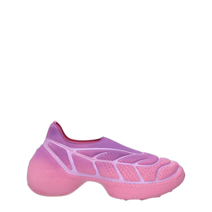 Givenchy Pink Fabric Sneakers with round toe, mid heels, and rubber soles, featuring sporty glam style in pink and violet fabric.