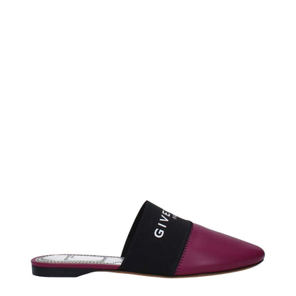 Givenchy Purple Leather Slippers with front logo, low flat heel, round toe style, and dark orchid details, MPN BE2002E01H510.