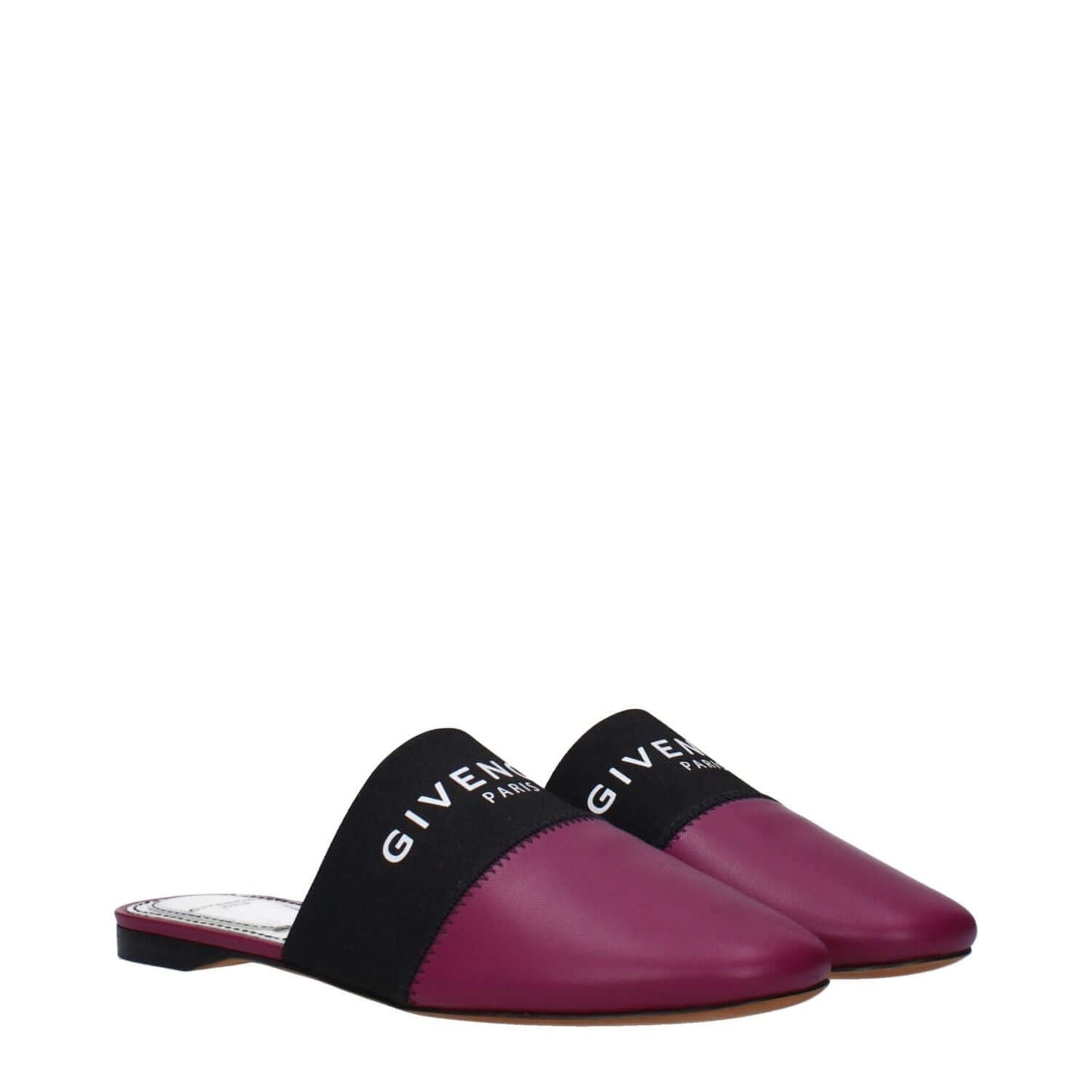 Givenchy Purple Leather Slippers with front logo, round toe, low flat heel, style casual, dark orchid accent, MPN BE2002E01H510.