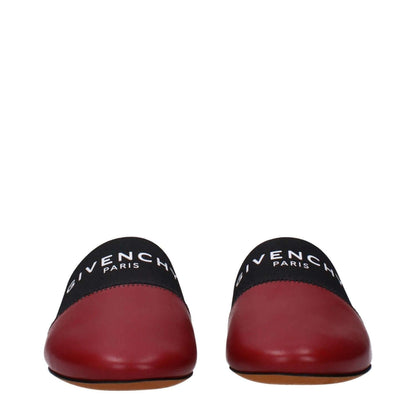 Givenchy Red Leather Slippers with front logo, casual style, round toe, leather sole, and low flat heel. MPN: BE2002E01H607.