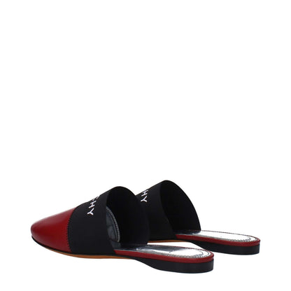 Givenchy Red Leather Slippers with logo, casual style, low flat heel, round toe, cherry accent, perfect for fashionable comfort.