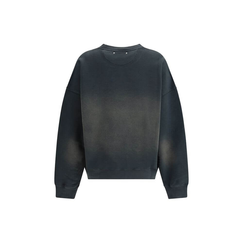 Golden Goose Black Cotton Sweatshirt with ribbed crew neck and vintage washed-out design for casual style, AW25.
