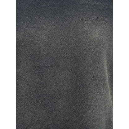 Golden Goose Black Cotton Sweatshirt with ribbed crew neck and embroidered monogram, featuring a vintage washed-out effect, oversized fit.