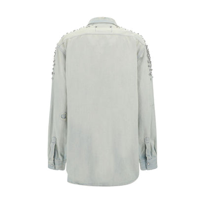 Golden Goose Blue Denim Shirt with beaded shoulders, back view, 100% cotton oversize fit blouse for AW25 season.