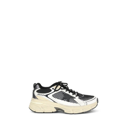 Golden Goose Multicolor Polyester Athletic Sneakers with taupe leather, mesh upper, beige star, and rose gold heel.