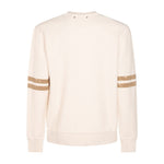 Golden Goose Sweaters White with cream text design and stripe detailing on sleeves, crew neck, cotton sweatshirt. Back view.