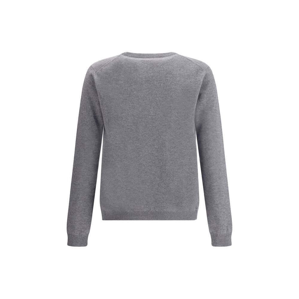 Gucci Gray Cashmere Sweatshirt back view showcasing soft wool and ribbed cuffs for an elegant style.
