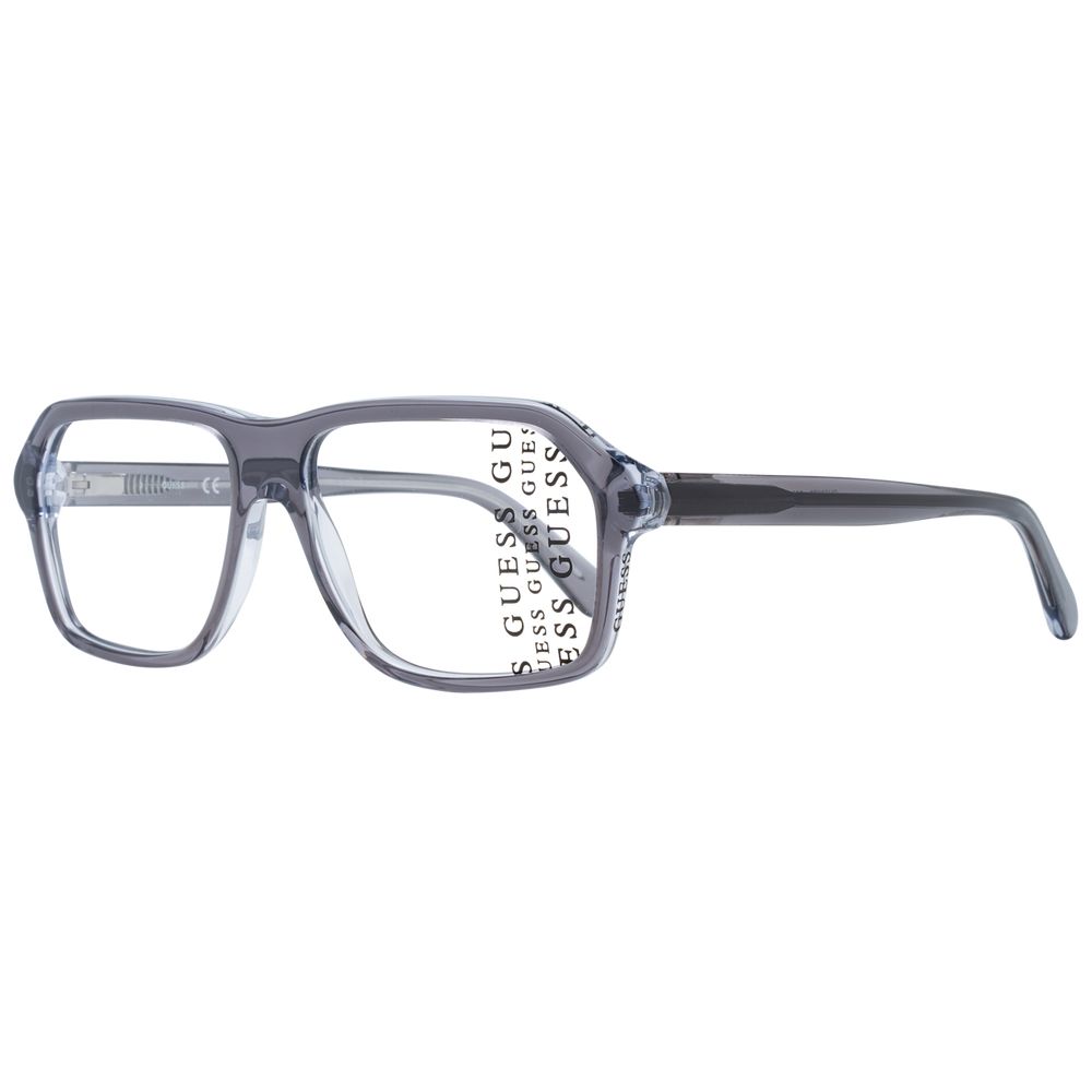 Guess Gray Plastic Glasses (Frames) for men, full-rim, 55-14-145, rectangle style with grey plastic frame and demo lenses