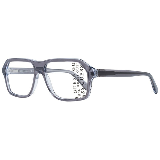 Guess Gray Plastic Glasses (Frames) for men, full-rim, 55-14-145, rectangle style with grey plastic frame and demo lenses