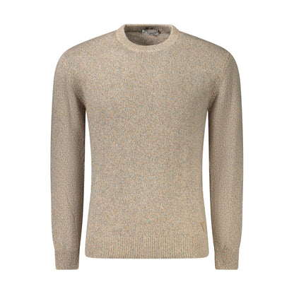 Guess Jeans Beige Cotton Men Sweater, long-sleeved crew neck, showcases a stylish beige hue with contrasting details and brand logo.