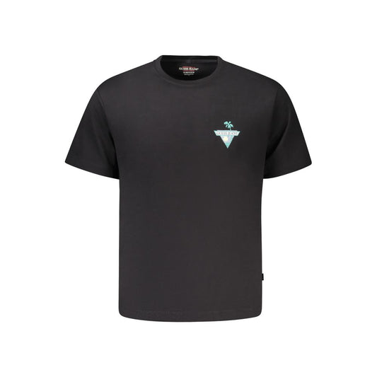 Guess Jeans Black Cotton T-Shirt with logo, short sleeves, and crew neck in organic cotton. Regular fit fashion staple.