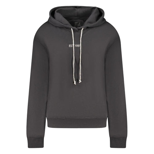 Guess Jeans Black Cotton Women Sweater with rhinestone details and bold print, long sleeve hoodie for comfort and sustainable style.