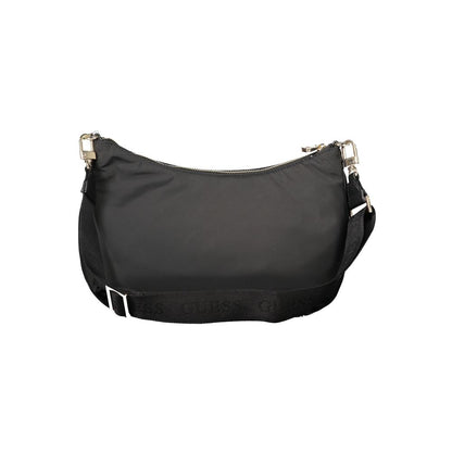 Guess Jeans Black Polyester Handbag with adjustable strap, zip closure, and logo, made from recycled materials, eco-friendly design.