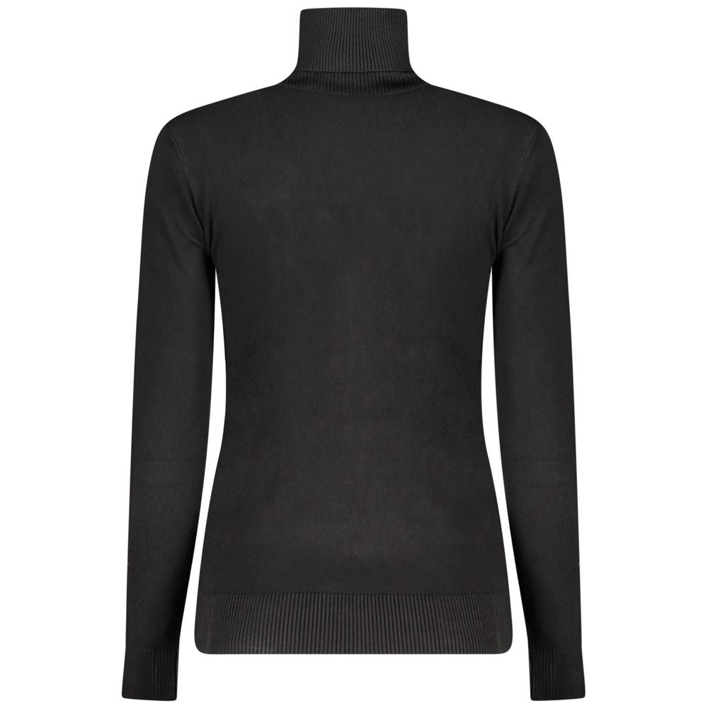 Guess Jeans Black Viscose Women Sweater featuring chic embroidery and rhinestones, back view.