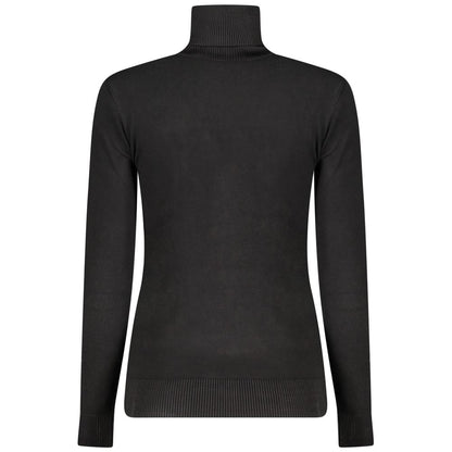 Guess Jeans Black Viscose Women Sweater featuring chic embroidery and rhinestones, back view.