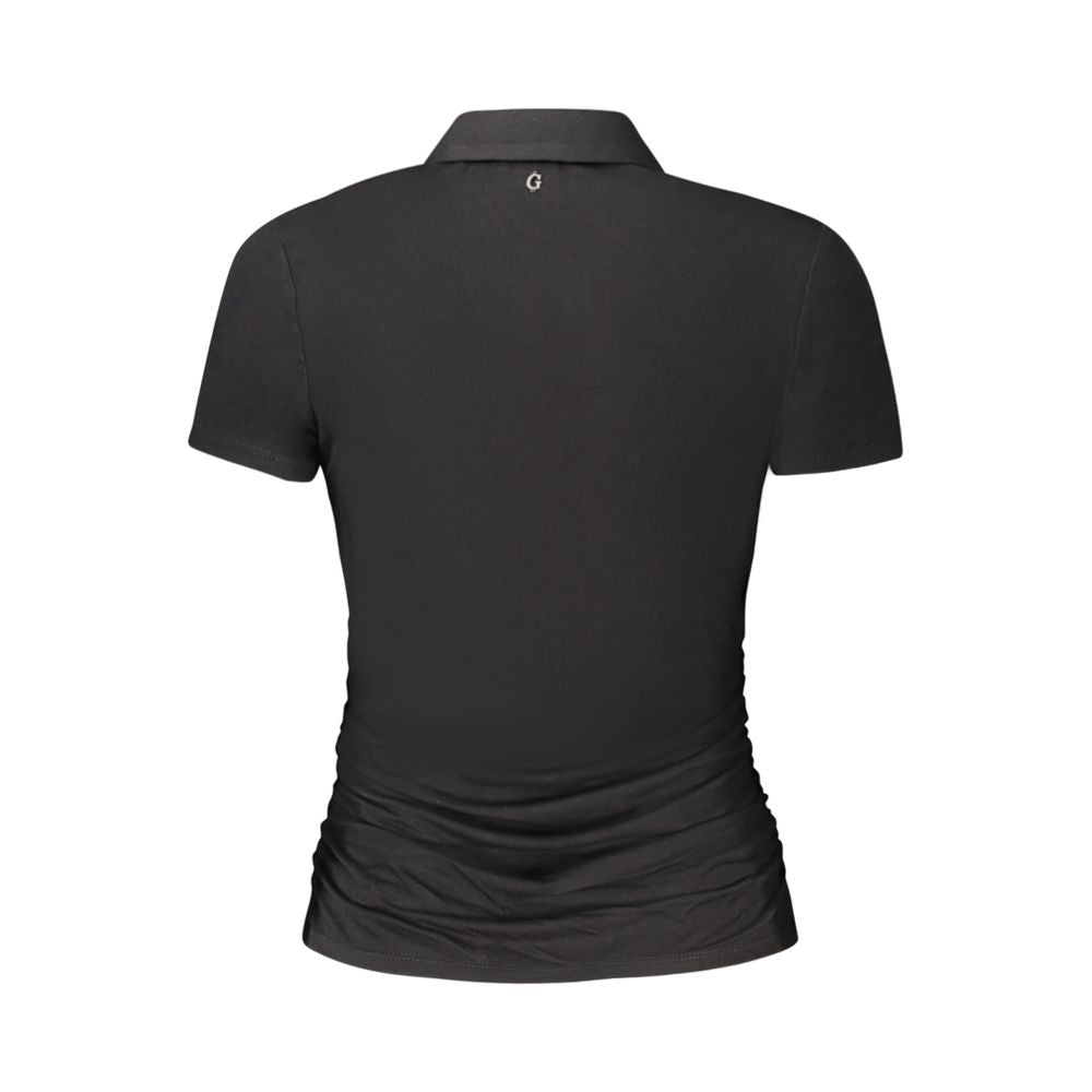 Back view of Guess Jeans Black Viscose Women Top showcasing modern design and comfort with iconic logo.
