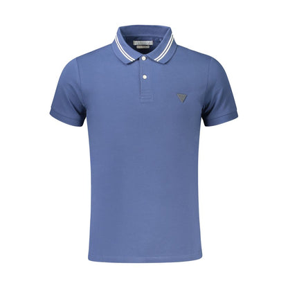 Guess Jeans Blue Cotton Polo Shirt with short sleeves, extra slim fit, two buttons, and contrasting details.