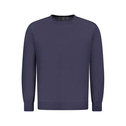 Guess Jeans Blue Wool Sweater with long sleeves and crew neck, featuring logo detailing.