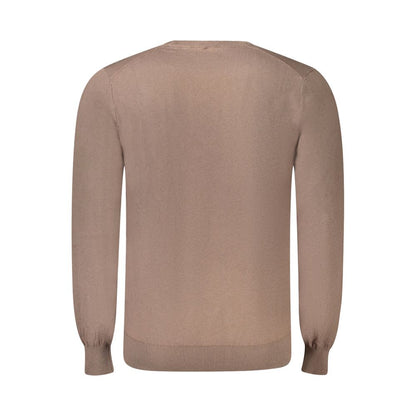 Back view of Guess Jeans Brown Cotton Men Sweater with crew neck and long sleeves, showcasing soft cotton blend for style and comfort.