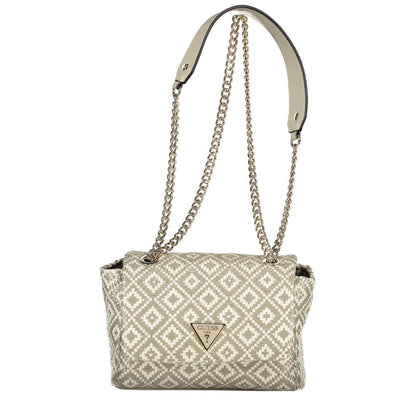 Guess Jeans Gray Polyethylene Handbag with chain shoulder strap, internal pocket, contrasting details, and snap closure.