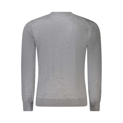 Guess Jeans Gray Wool Sweater, long-sleeved crew neck with logo, back view