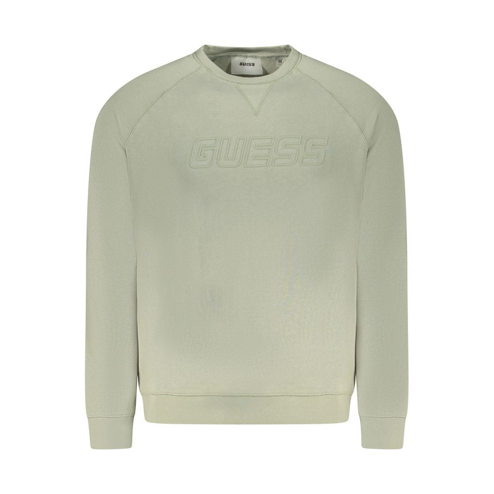 Guess Jeans Green Cotton Men Sweater crewneck with iconic logo displayed on the front against a white background.
