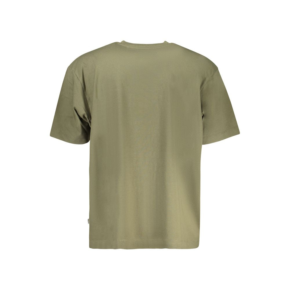 Back view of Guess Jeans Green Cotton Men T-Shirt with short sleeves and a relaxed fit, emphasizing casual style in organic cotton.