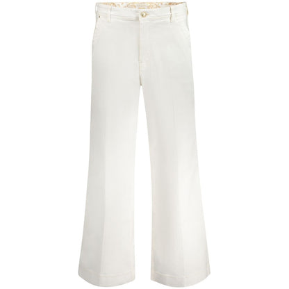 Guess Jeans White Cotton Women Jeans with relaxed high fit and iconic logo, featuring button-and-zip fly and four pockets for style and comfort.