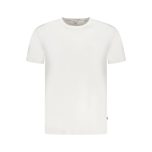 Guess Jeans White Elastane T-Shirt with short sleeves and crew neck, featuring a logo design.