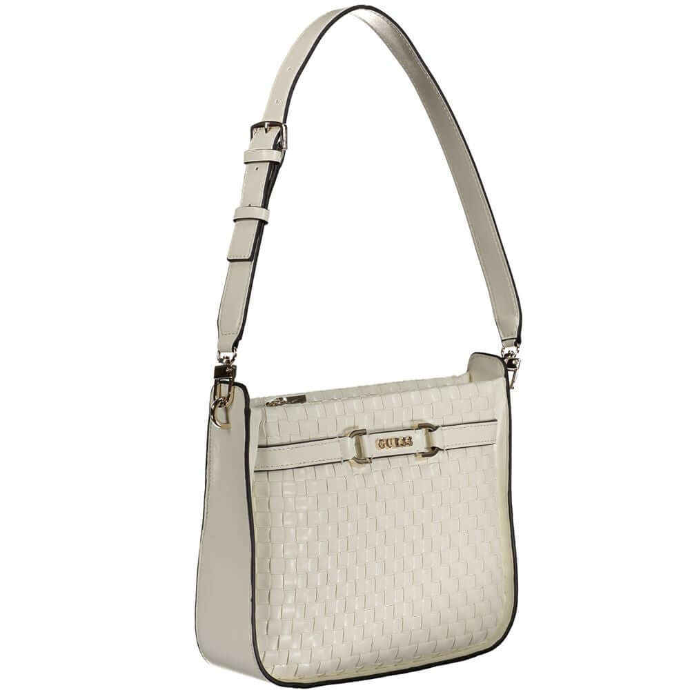 Guess Jeans White Polyethylene Handbag with adjustable strap and internal pocket, featuring a zip closure and protective feet.