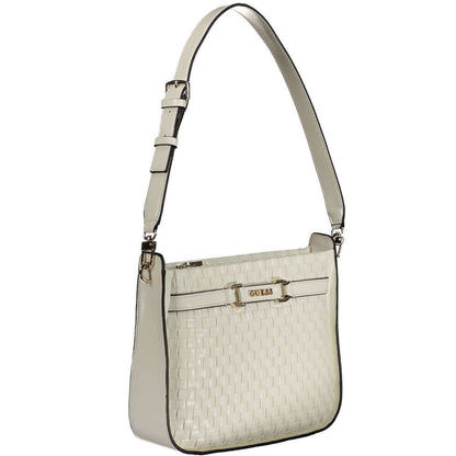 Guess Jeans White Polyethylene Handbag with adjustable strap and internal pocket, featuring a zip closure and protective feet.