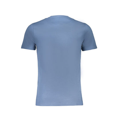Harmont & Blaine Blue Cotton T-Shirt, short sleeve, narrow fit, crew neck, with logo embroidery shown from the back view.