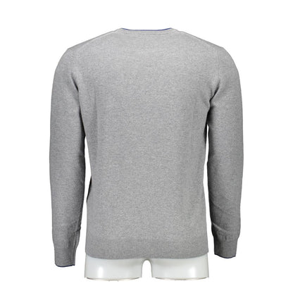 Harmont & Blaine Brown Wool Men Sweater, stylish grey back view with long sleeves, Italian-crafted for luxury fashion.