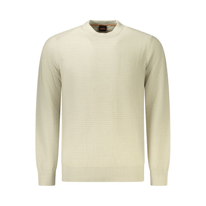 Hugo Boss Beige Cotton Men Sweater with signature embroidery and relaxed silhouette. Elegant organic cotton for fashion trendsetters.