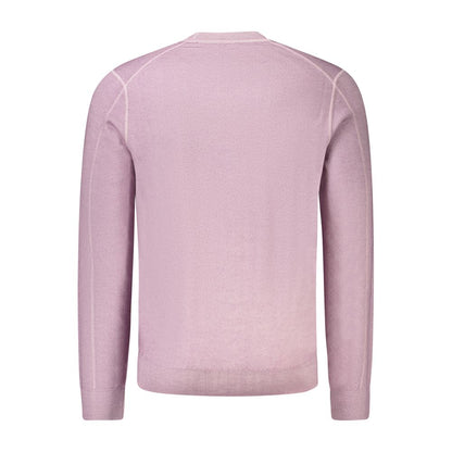 Back view of Hugo Boss Purple Wool Men Sweater, crafted from 100% wool, showcasing a rich purple hue and sleek design for modern elegance.
