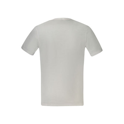 Hugo Boss White Cotton T-Shirt, short sleeve crew neck with logo print, back view.