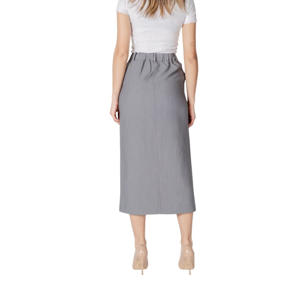 ICHI Gray Polyester Long Skirt