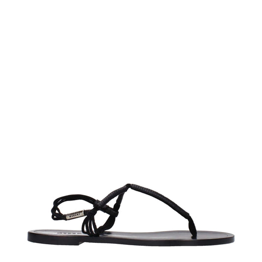 Isabel Marant Black Leather Flip-Flop Sandals with buckle closure, studs, and open toe design, featuring a casual style and low flat heel.