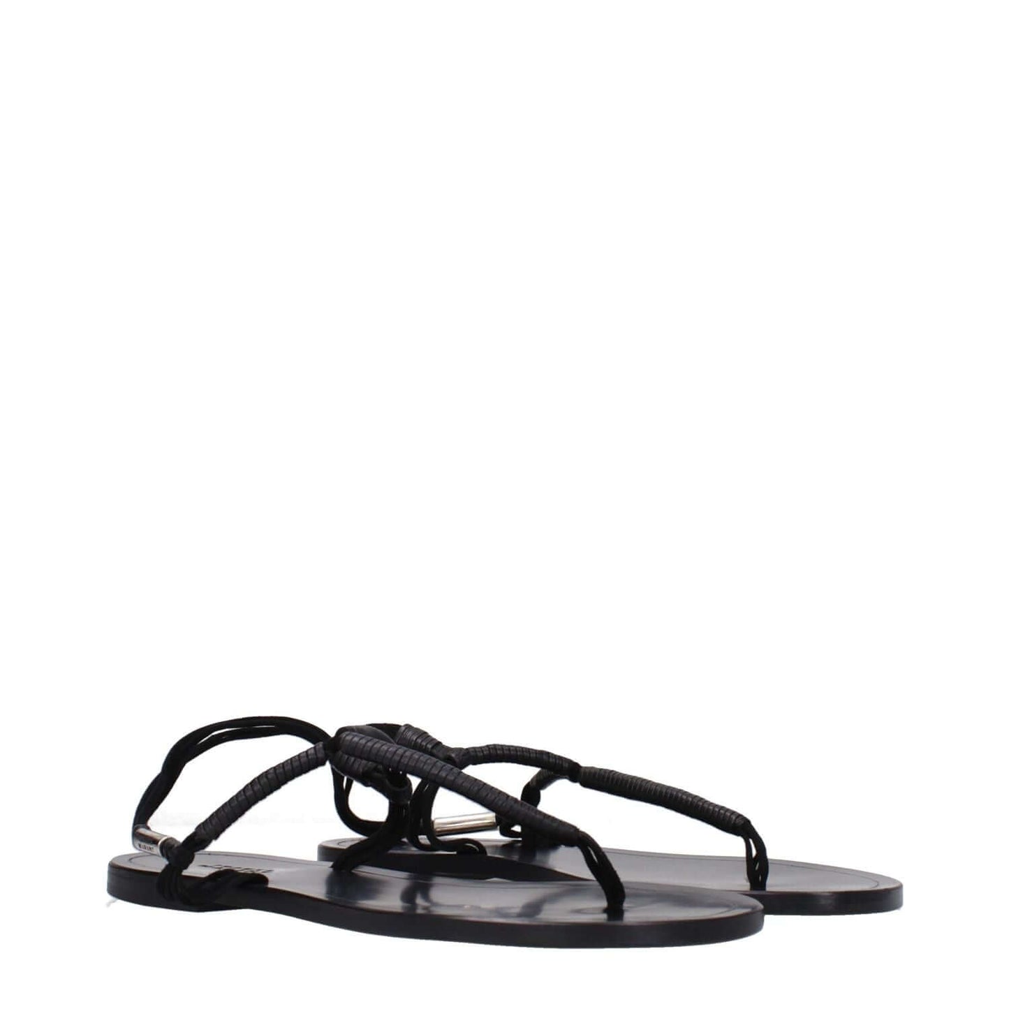Isabel Marant Black Leather Flip-Flop Sandals with open toe and low heel, side logo detail, model SD0058FAA2B03S01BK, casual style.