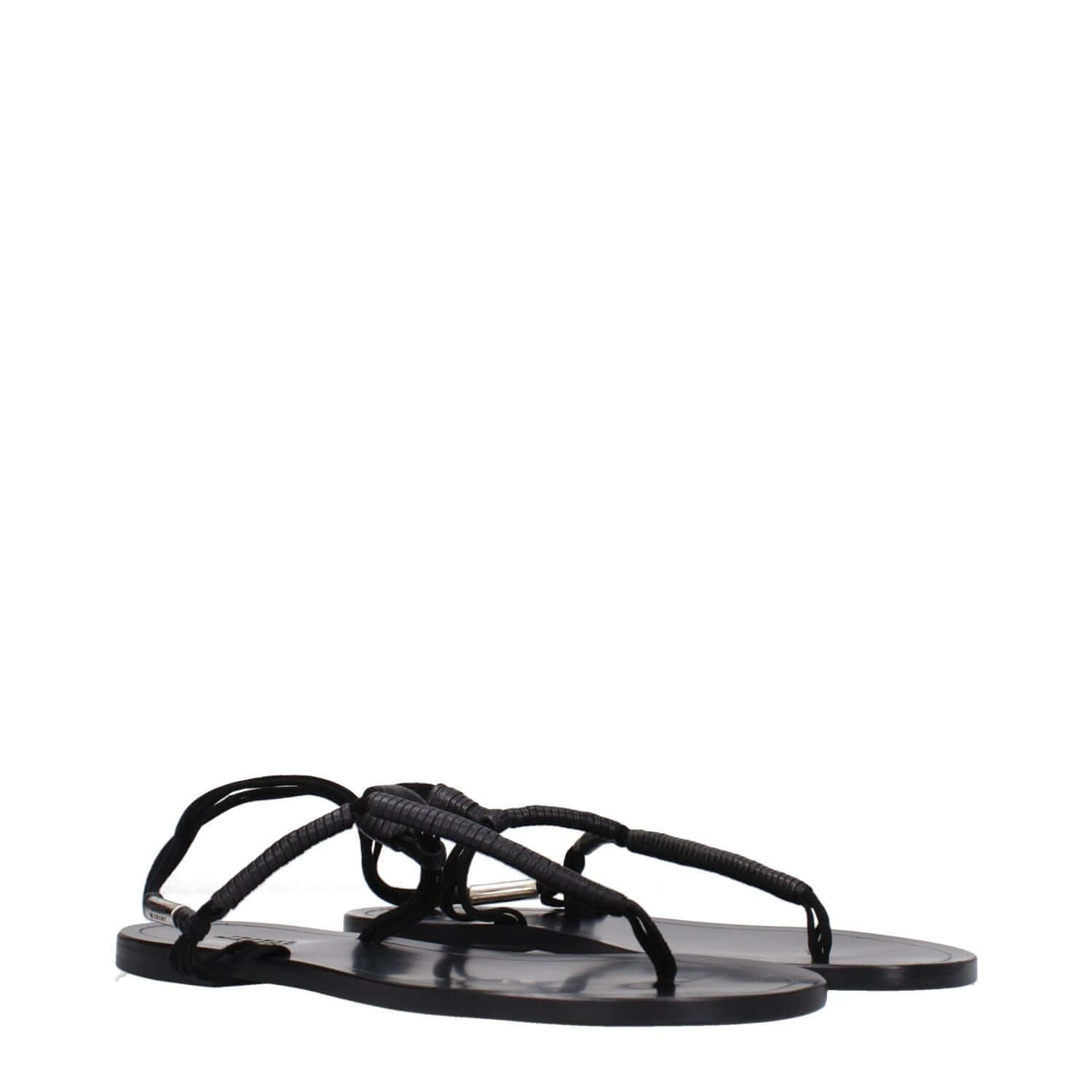 Isabel Marant Black Leather Flip-Flop Sandals
