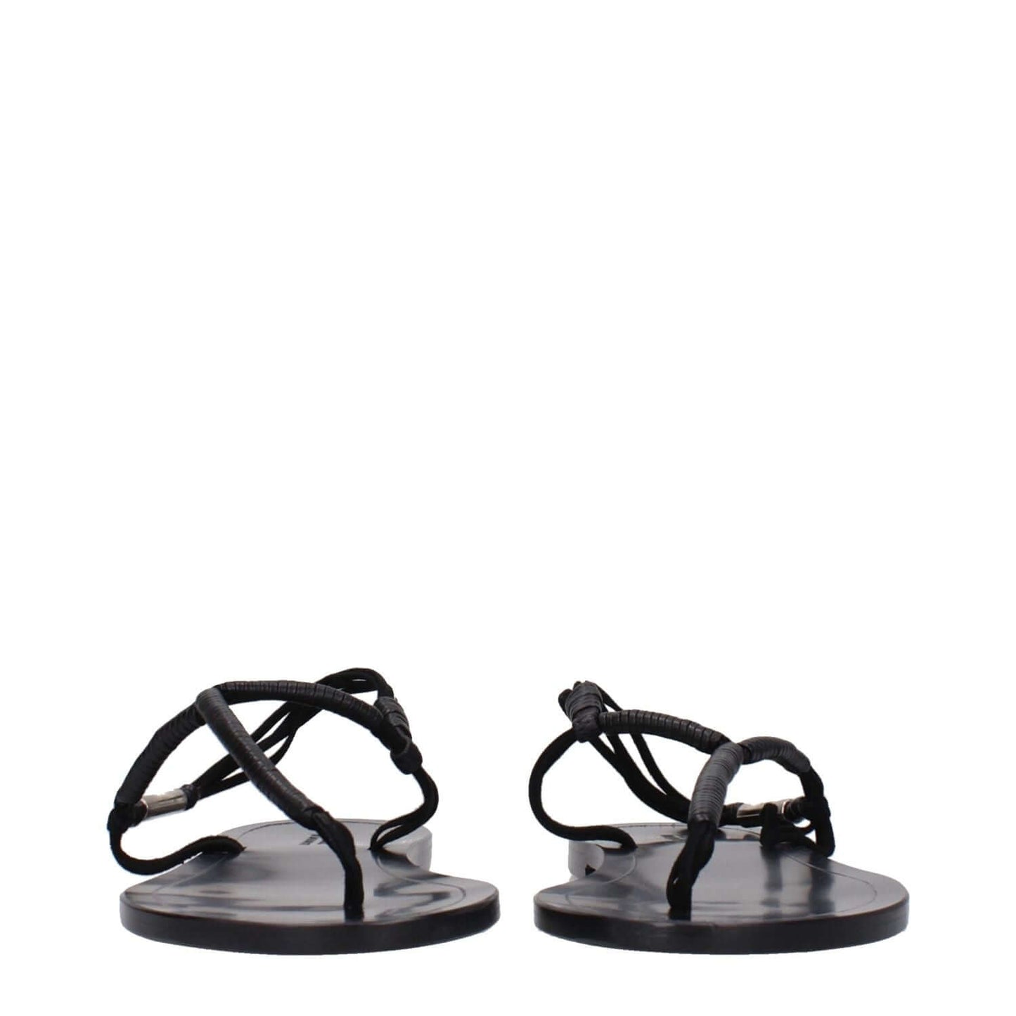 Isabel Marant Black Leather Flip-Flop Sandals with open toe, side logo, and low flat heel, MPN SD0058FAA2B03S01BK, casual style.