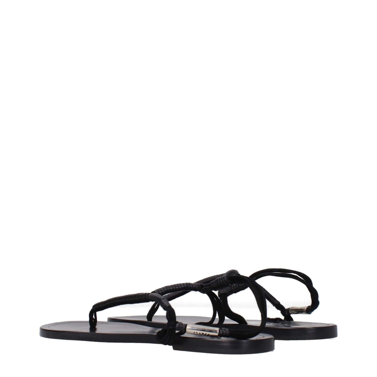 Isabel Marant Black Leather Flip-Flop Sandals with side logo, open toe, low flat heel, and leather sole. Casual style, MPN SD0058FAA2B03S01BK.