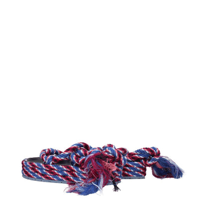 Isabel Marant Blue Fabric Flat Sandals with open toe, self-tie closures, rubber sole, and mid heels in blue and pink.