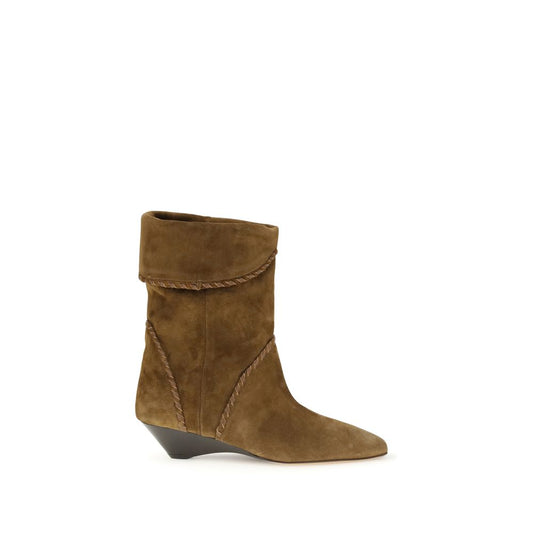 Isabel Marant Brown Calf Leather Bos Taurus Flat Boots with suede cuffed upper and pointed toe design.
