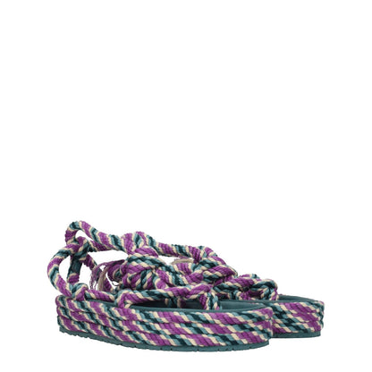 Isabel Marant Multicolor Fabric Flat Sandals with self-tie closure, rubber sole, mid heels, open toe style, casual design.