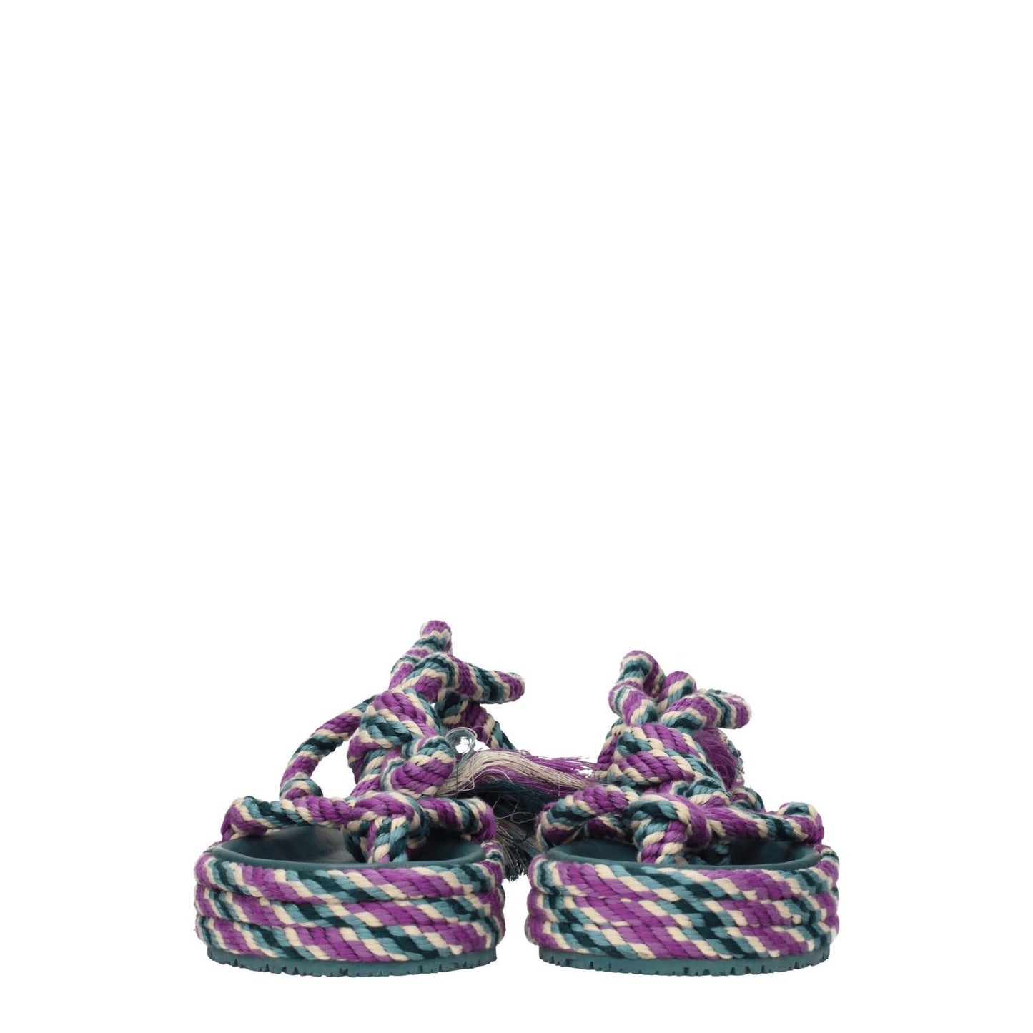 Isabel Marant Multicolor Fabric Flat Sandals with self-tie closure, mid heels, and open toe design. Casual style with rubber sole.