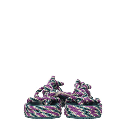 Isabel Marant Multicolor Fabric Flat Sandals with self-tie closure, mid heels, and open toe design. Casual style with rubber sole.