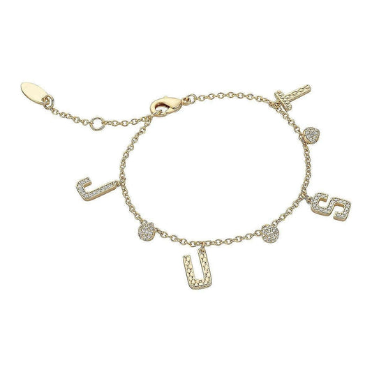 Gold bracelet featuring letter charms by JUST CAVALLI JEWELS JEWELRY Mod. JCBR01233200 on white background.