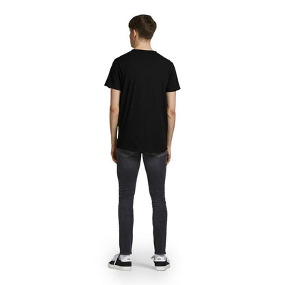 Back view of a model wearing Jack Jones Black Organic Cotton Sportswear t-shirt, showcasing casual style and comfort with regular fit.